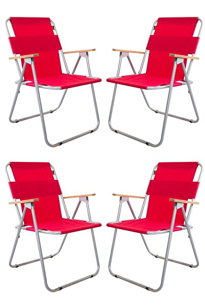 Bofigo 4'lü 4 Adet Bahçe Sandalyesi Katlanır Sandalye Balkon Sandalyesi Kırmı...