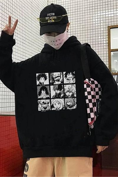 Touz Moda My Hero Academia Touz Collage Μαύρο μπλουζάκι με κουκούλα