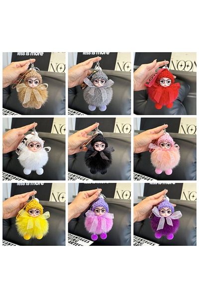 NB market 10cm Furry Mini Gray Baby Toy - Glasses, Keychain Plush Fluffy