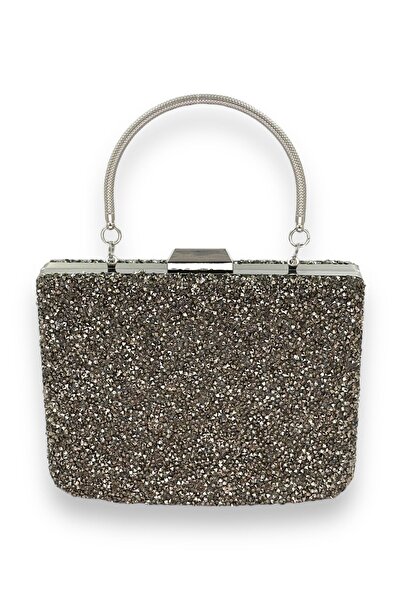 MidStore Gri antracit, culoare platină, piatră, mâner metalic, rochie de seară de dimensiuni mari, geantă de seară, logodnă, invitație de nuntă, bal de absolvire