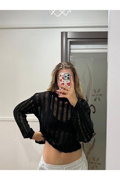 Touz Moda Kemer Boy's Oversize Black Knitwear Knitted Sweater