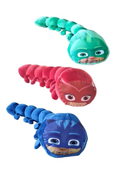 TURKAFONE 3lü Set Pijamask Peluş 75 Cm Renkli Tırtıl Yastık Uyku Arkadaşı Pjmask