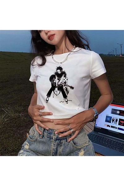 Touz Moda Nana Guitar Printed White Crop