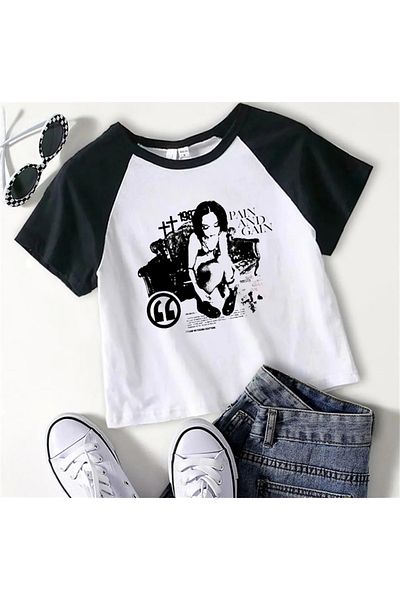 Touz Moda Y2k Pain And Gain Printed White Crop