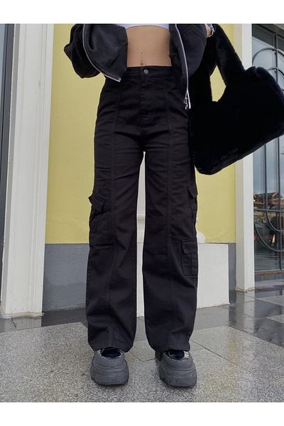 Touz Moda Y2k Black Cargo Pants - Pocketed