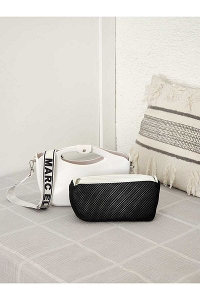 Moom Bag Țesătură din silicon alb - Geantă de umăr pentru femei cu curea și detaliu portofoliu