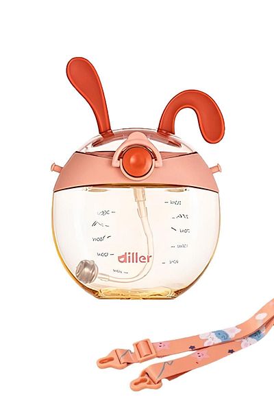 DILLER 330 ml Children's Water Bottle with Straw and Neck Strap