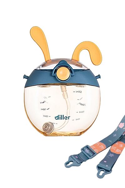 DILLER 330 ml Children's Water Bottle with Straw and Neck Strap