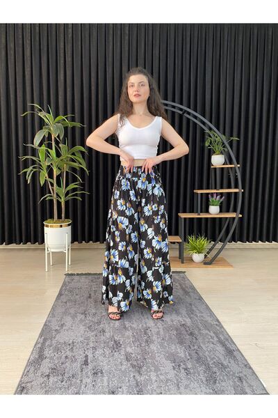 ESPOİRPLUS Women's Mosaic Flower Patterned Ruched Lycra Woven Pants Skirt