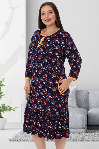 Bella Linda Large Size Women's Nightgown Dress with Pockets