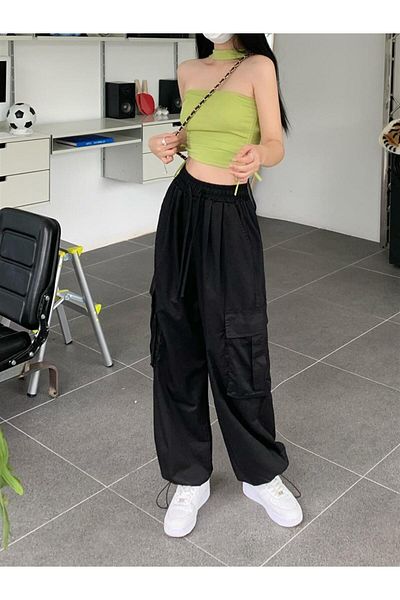 Touz Moda Μαύρο υφασμάτινο παντελόνι Tactical Parachute