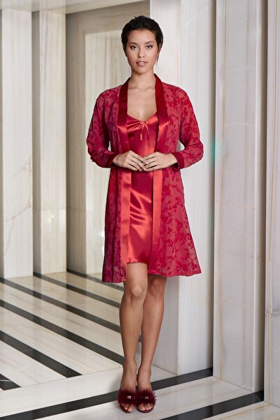 Jar Pierre Women's Red Flocked Dressing Gown Nightgown Jarpierre 234