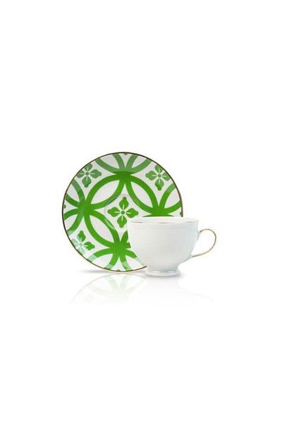 Porland Morocco Green Patterned Coffee Cup - with Saucer, 1 80Cc