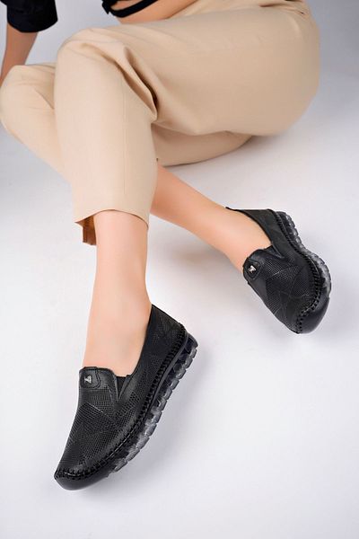 Deripabuc Genuine Leather Black Women's Leather Ballerinas Dp75-0701