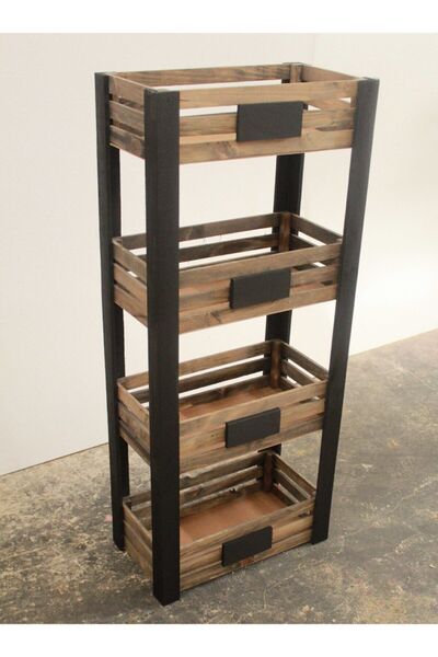 Demwood Levhalı Ceviz Rengi Ahşap Sebze Meyvelik Dolap Raf 40x20x100