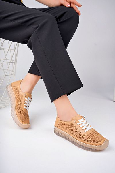 Deripabuc Genuine Leather Beige Women's Leather Casual Dp75-0698