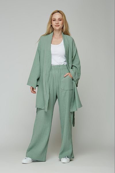 estewoman 100% Cotton Muslin Kimono and Trousers - Set of 2