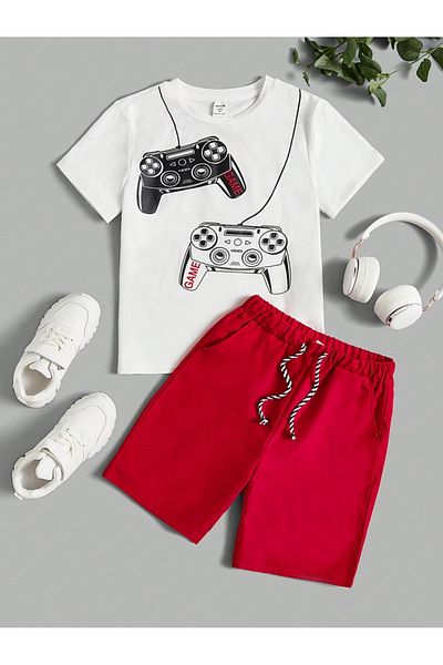 DAXİS Sportwear Company Combinație de pantaloni scurți unisex imprimați pentru copii - Set de top pentru copii