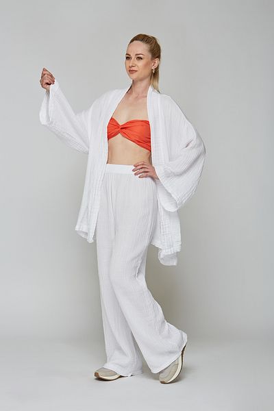 estewoman 100% Cotton Muslin Kimono and Trousers - Set of 2