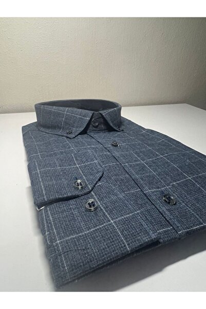 Pi Giyim Βαμβακερό καρό στάμπα - Ανδρικό πουκάμισο με λεπτή εφαρμογή Easy Iron, μακρυμάνικο και γιακά με κουμπιά