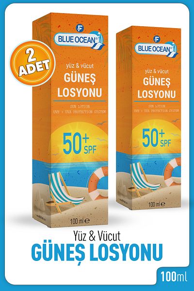Blue Ocean 50 Factor Face and Body Sun Lotion - 100 Ml 2 Boxes