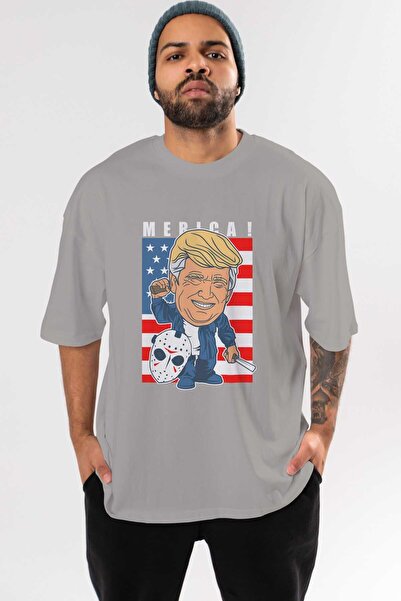 Ankhises تي شيرت جيسون فورهيس ترامب أمامي مطبوع رمادي كبير الحجم للجنسين للرج...