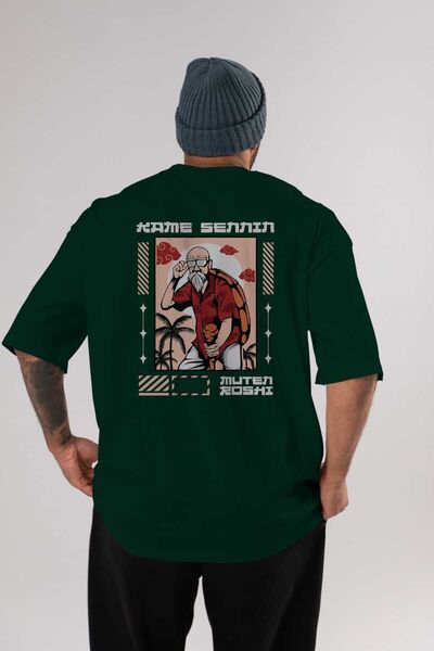 Ankhises Kame Sennin Back Štampano Emerald Green Oversize kroj T-shirt Unisex...