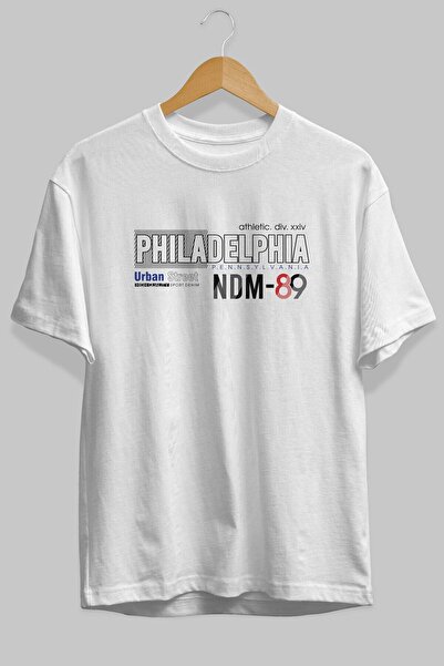 Ankhises Philadelphia 89 Front Štampano Bela Oversize kroj T-shirt Unisex Muš...