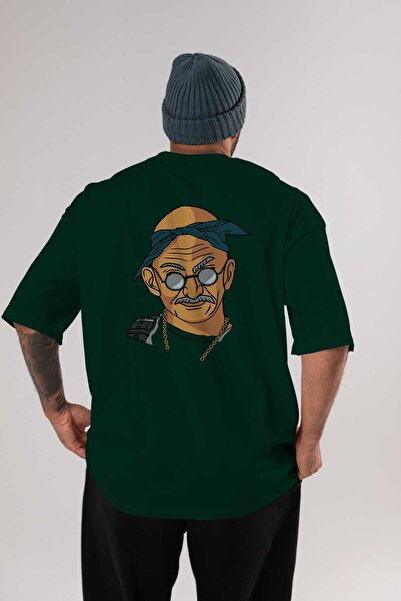 Ankhises Smaragdno zeleni Tupac Gandhi Sa deznom Oversize kroj T-shirt - okru...