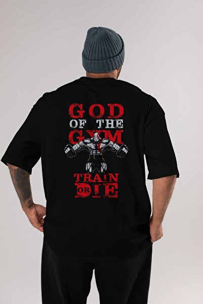 Ankhises God of The GYM - Tricou negru oversize pentru bărbați, cu gât crew, ...