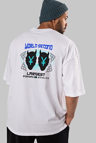 Ankhises Druga svetska ekonomija Nazad Štampano Bela Oversize kroj T-shirt Un...