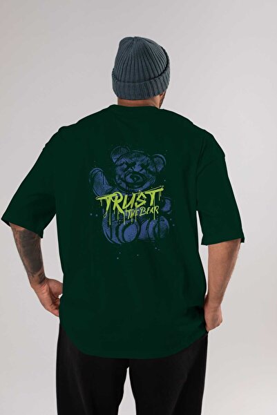 Ankhises Trust The Bear 4 Back Štampano Emerald Green Oversize kroj T-shirt M...