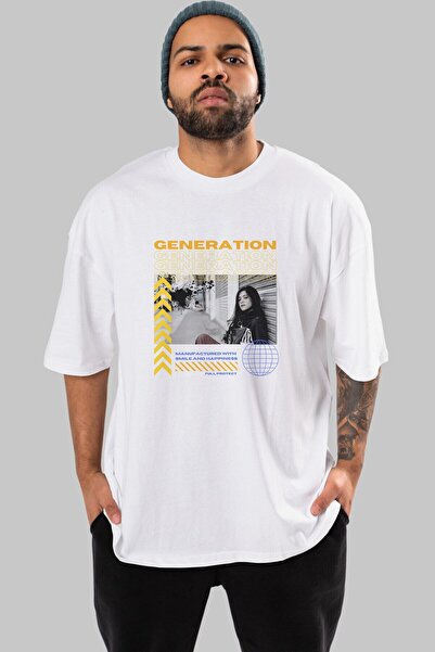 Ankhises Generacija Napisano Prednja Štampano Bela Oversize kroj T-shirt Mušk...