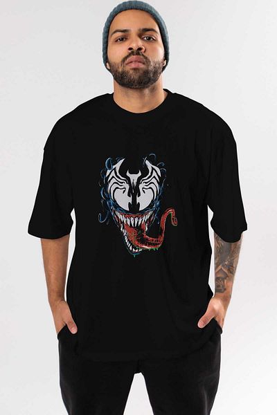 Ankhises Tricou negru supradimensionat pentru bărbați și femei Venom (2) - Gât crew
