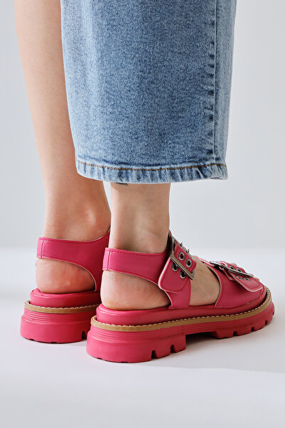 Limoya Tamera Fuchsia Buckle Detail Thick Soled Women's Sandals Opportunity Product