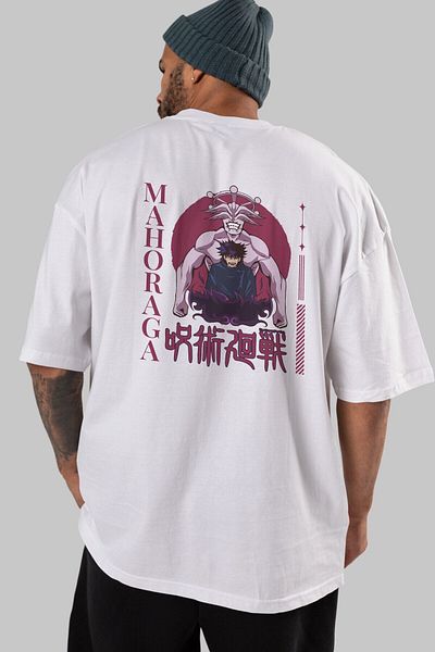 Ankhises Tricou alb oversize Mahoraga - Unisex Bărbați Femei Crew Deck