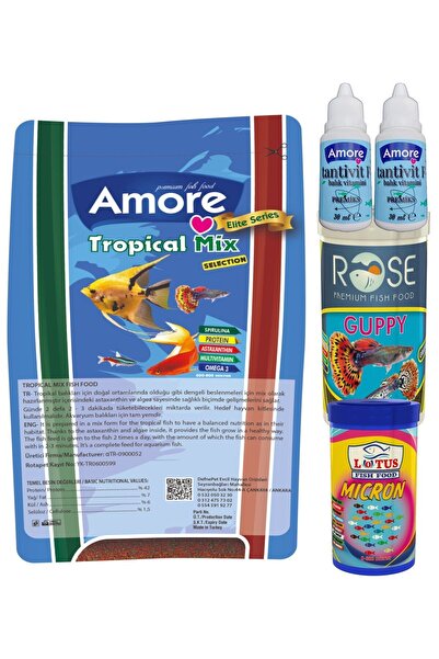 AMORE Tetra-melek-lepistes-moli 5li Balık Yemi Seti,tropical Mix 460gr,guppy ...