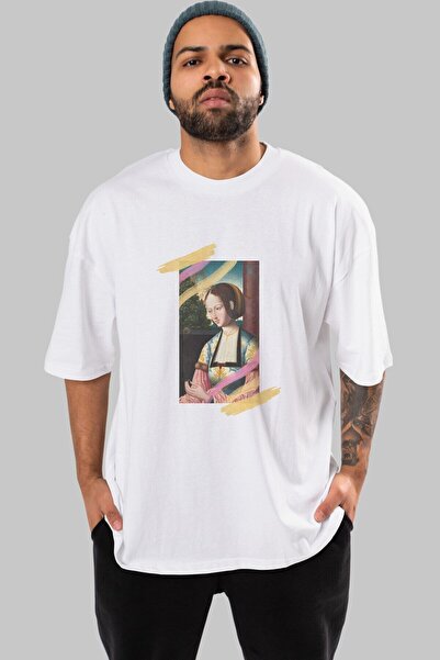 Ankhises Muškarci Žene okrugla kragna Beli Oversize kroj T-shirt - Prednji Št...