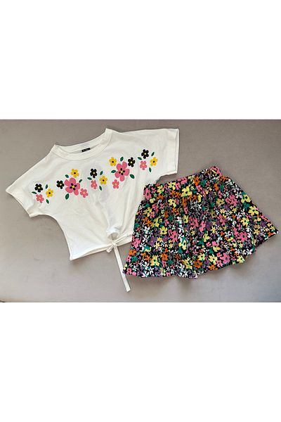 SANTRALBEBE Floral Patterned Ruffle Skirt Set for Girl