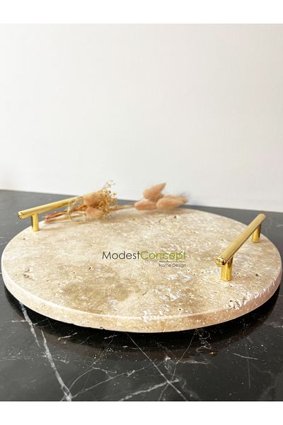 Modestmar Presentation Travertine Marble Tray - Gold Engagement Tray