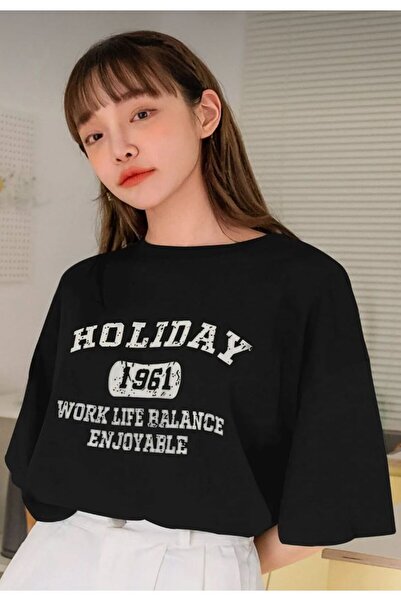 BETİLİNA Siyah Holiday Baskılı T-shirt