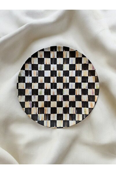 unique florya Damalı Dekoratif Duvar Tabağı Duvar Süsü 26cm Siyah Tabak