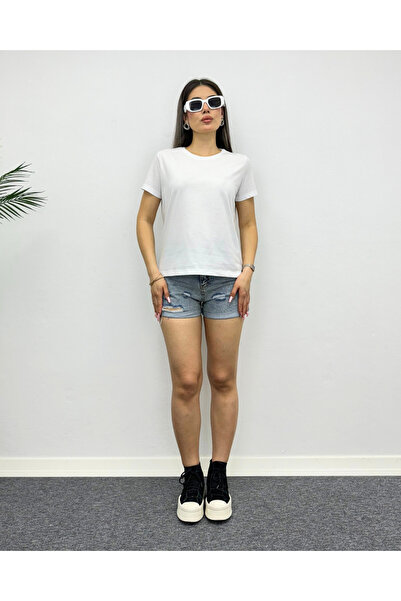 deqfashion Tricou de bază alb cu decolteu