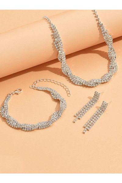 Etique Women's Glittering Stylish Design Warranty Certificated Waterway Zircon Stone Evening Dress Necklace Bracelet Earring Suit Set