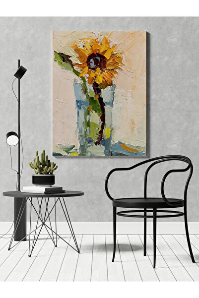 RUGSMODERN Kanvas Tablo Pastel Boyalı Sarı Çiçekli Temalı Desenli Modern Tablo