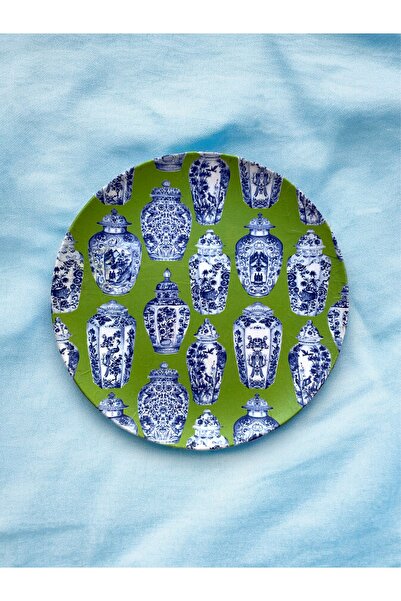 unique florya Blue Blanc Yeşil Duvar Tabağı Dekoratif Bahçe Balkon Mutfak Sal...