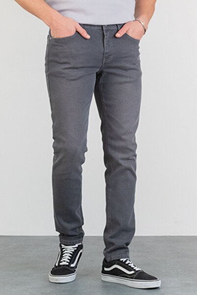 HALAT'S Erkek Jack Koyu Gri Taşlamalı Slim Fit Likralı Jean Kot Pantolon
