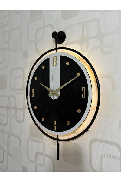 Pey Aksesuar Metal Camlı Duvar Saati Işıklı Gerçek Cam Duvar Saati Modern Tas...