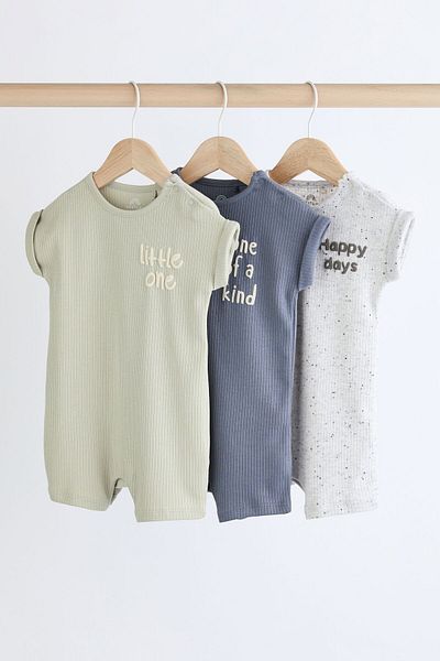 Next Baby Gray Green Set of 3 100% Cotton Romper