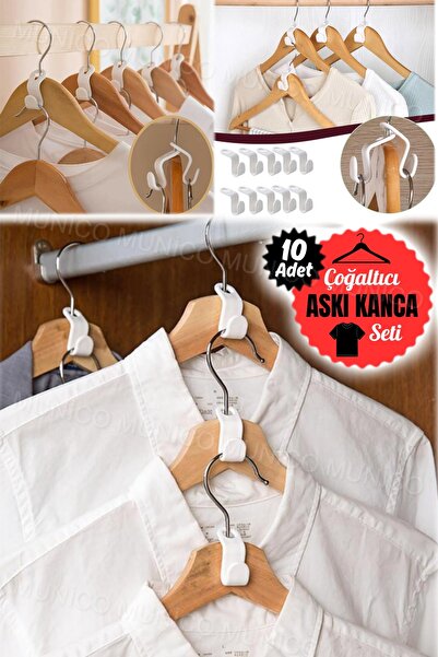 Munico 10 Adet Pratik Yer Kaplama Engelleyici Askılık Kancalar Beyaz Elbise Askısı Bağlantı Kancası Dolap